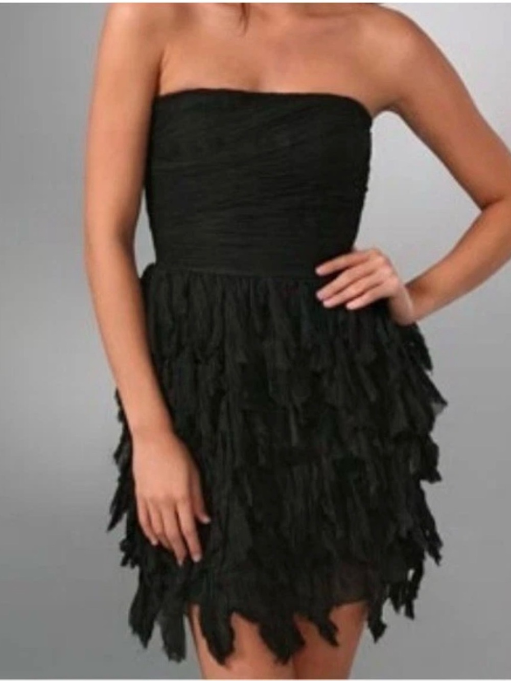 Elizabeth + James Womens Dress Size 2 Black Solid Sheath Strapless Short Silk